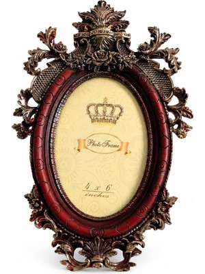 Die Grup Fotoğraf Çerçevesi Vintage Oval Barok Bordo Gold Detaylı Tasarım Dekoratif Resim Çerçevesi Sanatsal Modern Klasik El Boyama Premium Ürün Masa Raf Konsol Ev Ofis Dekorasyonu Için Hediyelik Çerçeve