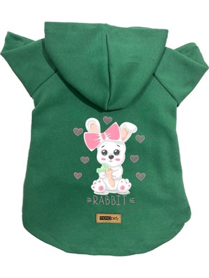 Die Grup Monopetz Kapişonlu Polar Sweatshirt Köpek ve Kedi Kıyafeti & Elbisesi Yeşil Rabbit M