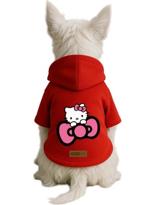 Die Grup Monopetz Baskılı Içi Polarlı Köpek ve Kedi Kıyafeti & Elbisesi - Kırmızı Renk Kapüşonlu Hoodie BA714 S