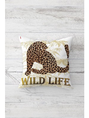 Die Grup Pelangi Wild Life Çift Tarafı Baskılı Gizli Fermuarlı Yastık Kılıfı Kırlent Koltuk Yastık Kılıfı, Beyaz-Leopar 45 x 45, 24691265145451