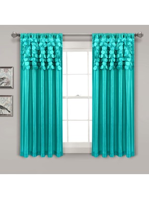 Die Grup Lush Decor, 160 cm x 137 cm Turkuaz Daire Rüya Pencere Perdeleri Panel Seti Oturma, Yemek Odası, Yatak Odası (Çift)