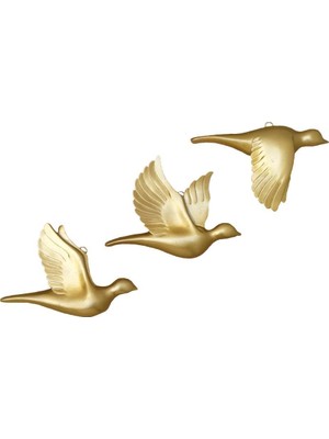 Die Grup Sume Dekoratif Üçlü Güvercin Duvar Süsü Üçlü Kuş Ev Dekoru Altın