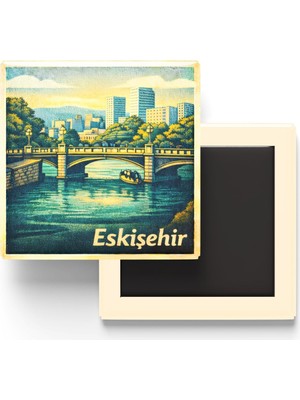 Die Grup Eskişehir - Porsuk Nehri - Baskılı Buzdolap Magneti Kare - 9x9 cm