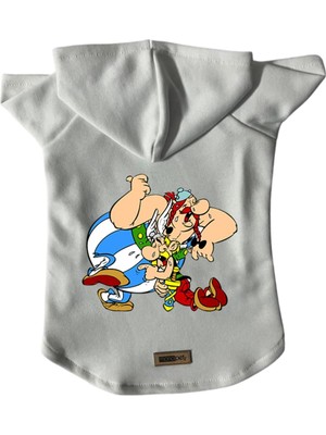 Die Grup Monopetz Kapişonlu Polar Sweatshirt Köpek ve Kedi Kıyafeti & Elbisesi Beyaz Astrix Obelix Xl