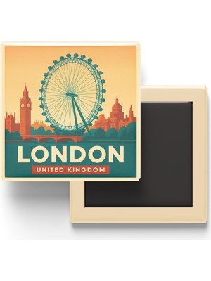 Die Grup Londra Birleşik Krallık - London Eye (Londra Gözü) - Baskılı Buzdolap Magneti Kare 9x9 cm