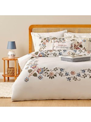 Die Grup Bella Maıson Vintage Çiçek DESENLI%100 Pamuk Saten Nevresim Seti, Beyaz, Tek Kişilik (Nevresim: 160X220 cm / 1 Adet Yastık Kılıfı: 50X70 Cm)