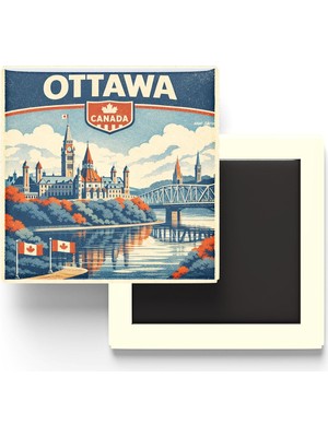 Die Grup Retro Kanada Ottawa Şehri Temalı Vintage Buzdolap Magneti – 9x9 cm