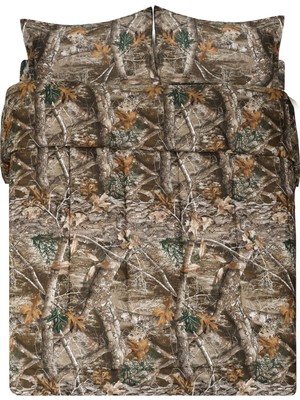Die Grup Vısı-One Realtree Edge Kamuflaj Yorgan Seti Ikiz Boy - 2 Parça Yatak Seti - Orman Ormanı Kabin Köşkü - Doğa Ağacı Yaprakları Baskılı Yumuşak Polyester Pamuk Kamuflaj Desenli