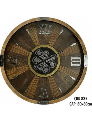 Die Grup Galaxy CRK-835 Premium Ahşap Ithal Dönen Çarklı Roma Rakamlı Otantik Kadranlı Ceviz Duvar Saati 80X80X8 cm
