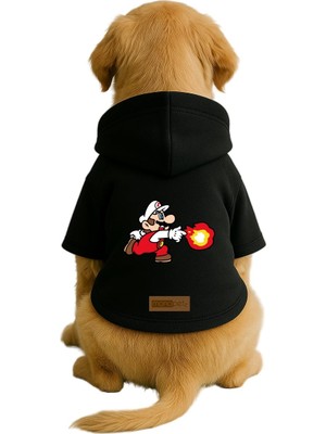 Die Grup Monopetz Baskılı Içi Polarlı Köpek ve Kedi Kıyafeti & Elbisesi - Siyah Renk Kapüşonlu Hoodie B09E9, L
