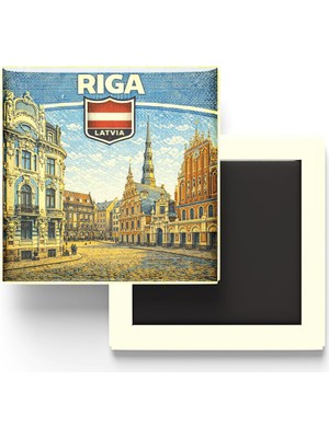 Die Grup Retro Letonya Riga Şehri Temalı Vintage Buzdolap Magneti – 9x9 cm