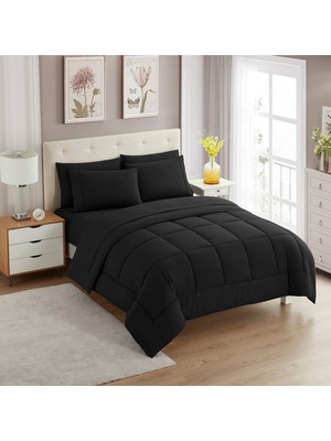 Die Grup Sweet Home Collection Düz Renk Yorgan ve Çarşaf Seti, Polyester, Siyah, Tam