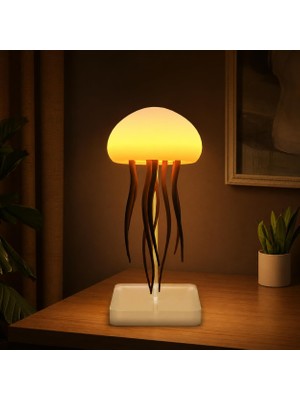 Die Grup Coverzone Mood Light Rgb Denizanası Gece Lambası Usb-C Şarjlı Dahili Bataryalı Ses Aktif Modlu Renk Geçişli ve Sıcak Işık Modlu Dekoratif Ortam Lambası 12 LED 600MAH | L108