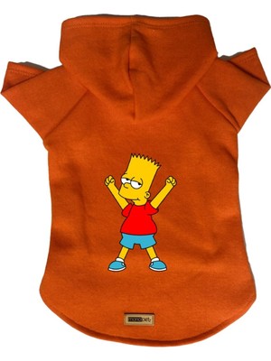 Die Grup Monopetz Kapişonlu Polar Sweatshirt Köpek ve Kedi Kıyafeti & Elbisesi Turuncu Bart Simpson M