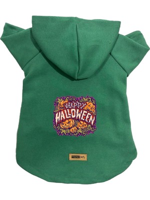 Die Grup Monopetz Kapişonlu Polar Sweatshirt Köpek ve Kedi Kıyafeti & Elbisesi Yeşil Happy Halloween Xl