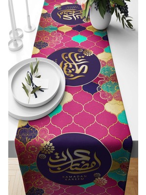 Die Grup Pelangi Renkli Ramadan Kareem Desenli Leke Tutmaz Kumaş Salon Mutfak Masa Değişik Ranır Modelleri Runner, Pembe 40 x 140