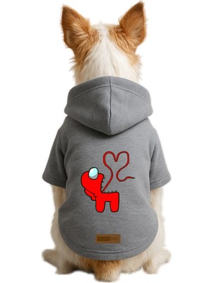 Die Grup Monopetz Baskılı Içi Polarlı Köpek ve Kedi Kıyafeti & Elbisesi - Gri Renk Kapüşonlu Hoodie B4974, 5xl