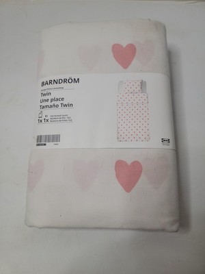 Die Grup Ikea Barndröm Nevresim ve Yastık Kılıfı, 150X200/50X60 Cm, Kalp Desenli Beyaz/pembe