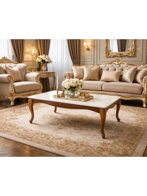 Fami Home Lina Avangard Orta Sehpa Krem Tabla Ceviz Ayak Modern Salon Sehpası