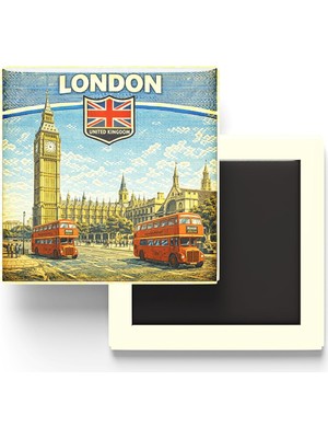 Die Grup Retro Birleşik Krallık Londra Şehri Temalı Vintage Buzdolap Magneti – 9x9 cm
