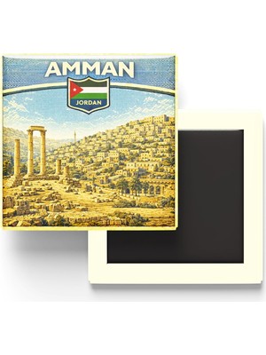 Die Grup Retro Ürdün Amman Şehri Temalı Vintage Buzdolap Magneti – 9x9 cm
