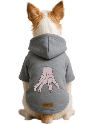 Die Grup Monopetz Baskılı Içi Polarlı Köpek ve Kedi Kıyafeti & Elbisesi - Gri Renk Kapüşonlu Hoodie B42CC, 2xl