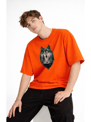 paris store Wolf - Oversize Erkek Tişört Turuncu