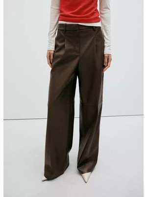 Mango Deri Görünümlü Wide Leg Pantolon