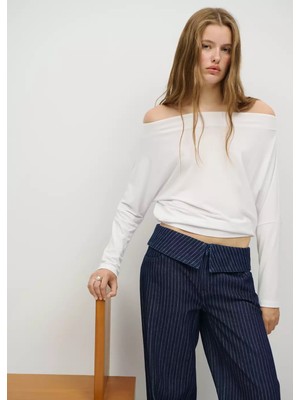 Mango Diplomatik Çizgili Wideleg Jean
