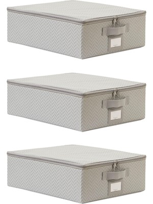 Die Grup Ocean Home Textile 3'lü Küçük Boy Gri Balıksırtı Destekli Hurç Set 31 x 38 x 12 cm