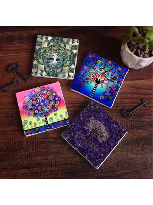 Die Grup Pinecone Stone Hayat Ağacı Taş Bardak Altlığı Seti - 4 Parça - Dekoratif, Rustik Mutfak Aksesuarı, 10X10 Cm, Kaydırmaz Tabanlı, Şık ve Dayanıklı SC488