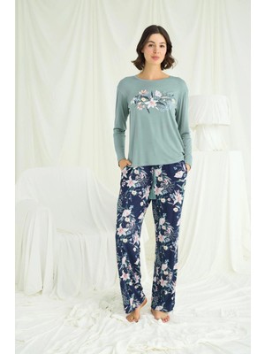 Seraviax Çiçek ve Yaprak Desenli Baskılı Pijama Takımı