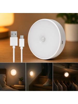 Die Grup Vıvaluxe Pringo Hareket Sensörlü LED Gece Lambası, USB Şarjlı, Manyetik Kablosuz Dolap Içi Aydınlatma, 3 Modlu, 140° Pır Sensör, Merdiven, Koridor, Mutfak, Gardırop, Beyaz