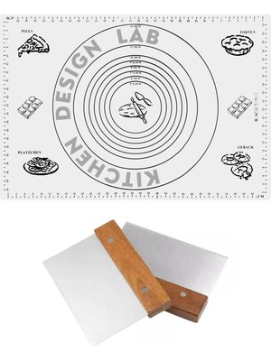 Die Grup Beyaz 45X65 cm Silikon Hamur Açma Matı ve Paslanmaz Çelik Ahşap Saplı Şekillendirici Spatula