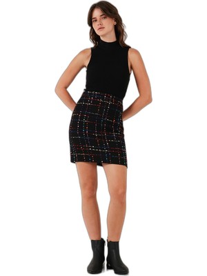 Die Grup Lela Tüvit Desenli Slim Fit Yüksek Bel Mini Boy Etek Bayan Etek 5866436