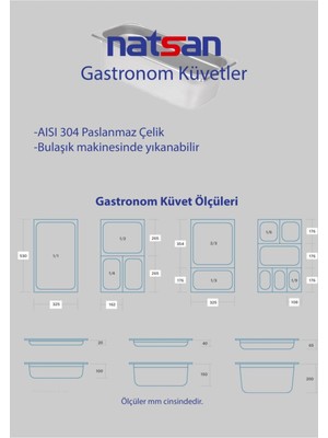 Die Grup Paslanmaz Çelik Gastronom/gastronorm Küvet Gn 1/4-150 (26,5 x 16,2 x 15 Cm)