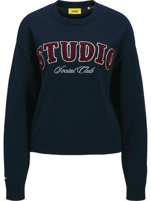 Die Grup Jack & Jones Jxbrook Crew Neck Knıt Kadın Triko/kazak Maritime Blue Detail:/studio S