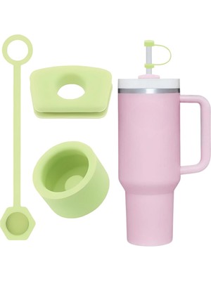 Die Grup 1 Set (3 Parça) Silikon Sızdırmaz Kapak Seti – Stanley Quencher 30/40 Oz ile Uyumlu – Dökülmeye Dayanıklı Tıpa ve Pipet Ucu – Yeşil Renk