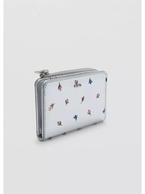 Mango Metallic-Effect Floral Print Wallet