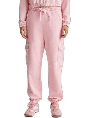 Die Grup Benetton Kadın PEMBE%100 Pamuk Beli Ipli Relax Fit Kargo Eşofman Altı, Pembe, Xs