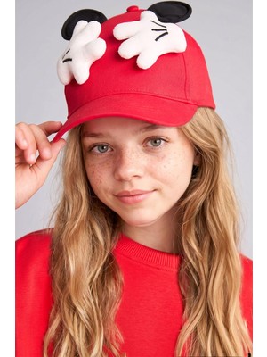 Die Grup Defacto Dısney Mickey & Minnie 3D 3D Pamuklu Cap Kırmızı Şapka Kız Çocuk G2786A826SM