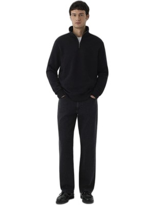 Die Grup Mavi Erkek Yarı Fermuarlı Sweatshirt M0S20027 Siyah