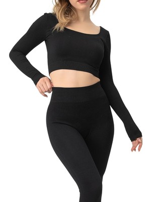 Die Grup Doremi Seamless Straplez Uzun Kollu Fitilli Büstiyer Siyah Melanj M-L
