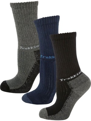 Die Grup Thermoform Trekking Extra Dolgulu, Darbe Emici Kışlık Unisex Çocuk Çorap 3'lü Paket, Siyah-Lacivert-Antrasit, 31-34 Beden