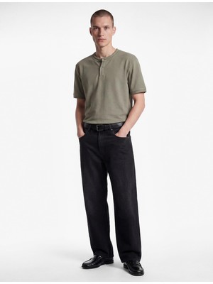 Die Grup Regular Fit Pamuklu Düğmeli Kısa Kollu Henley Yaka Tişört
