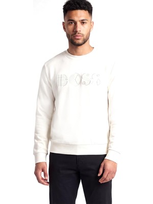 Die Grup Erkek Normal Kalıp Logo Baskılı Yuvarlak Yakalı Pamuklu Uzun Kollu Ekru T-Shirt 50565651-118