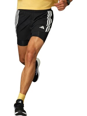 Die Grup Adidas Own The Run 3 Stripes Erkek Şort Siyah M