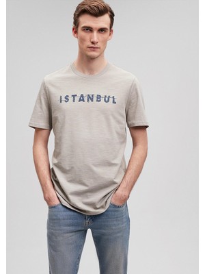 Die Grup Istanbul Baskılı Gri Tişört Slim Fit/dar Kesim 066282-31935 GRI-31935 Xxl