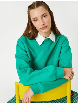 Die Grup Oversize Basic Sweatshirt Bisiklet Yaka Içi Polarlı