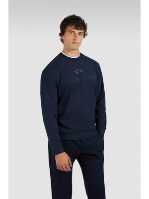 Die Grup Erkek Normal Kalıp Logo Işlemeli Uzun Kollu Pamuklu Lacivert Sweatshirt 15311845-050